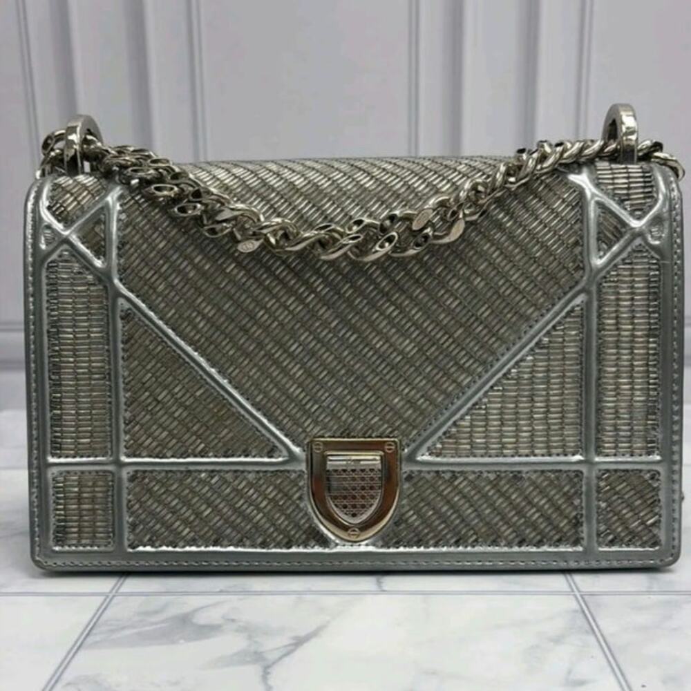 Christian Dior Diorama Metallic Silver Flap Bag Purse